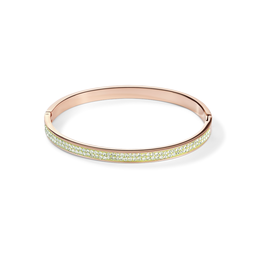 Armreif Edelstahl rosegold & Kristalle Pavé hellgrün Größe 17 cm