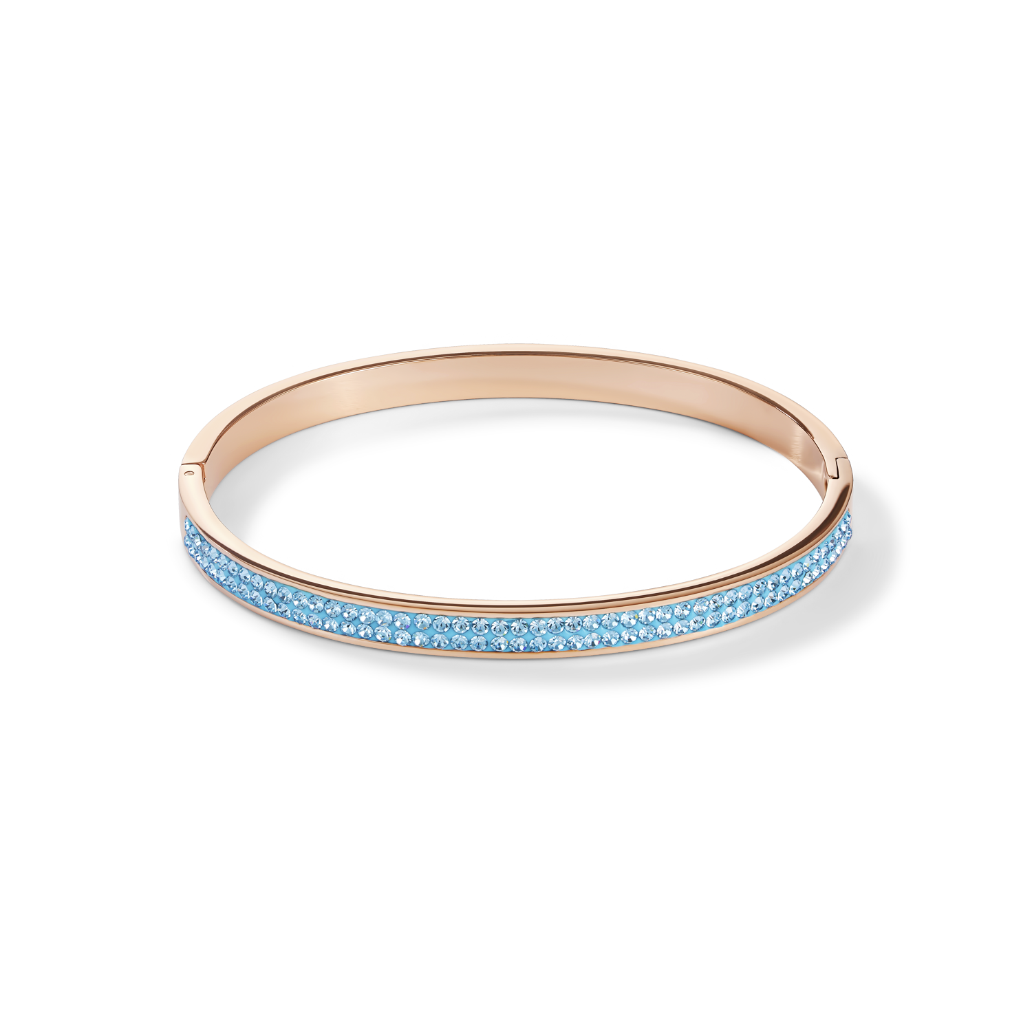 Armreif Edelstahl rosegold & Kristalle Pavé aqua Größe 17 cm