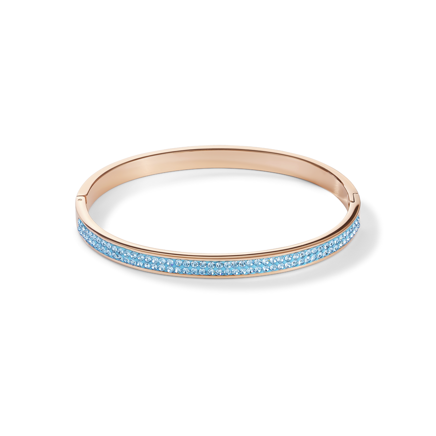 Armreif Edelstahl rosegold & Kristalle Pavé aqua Größe 17 cm