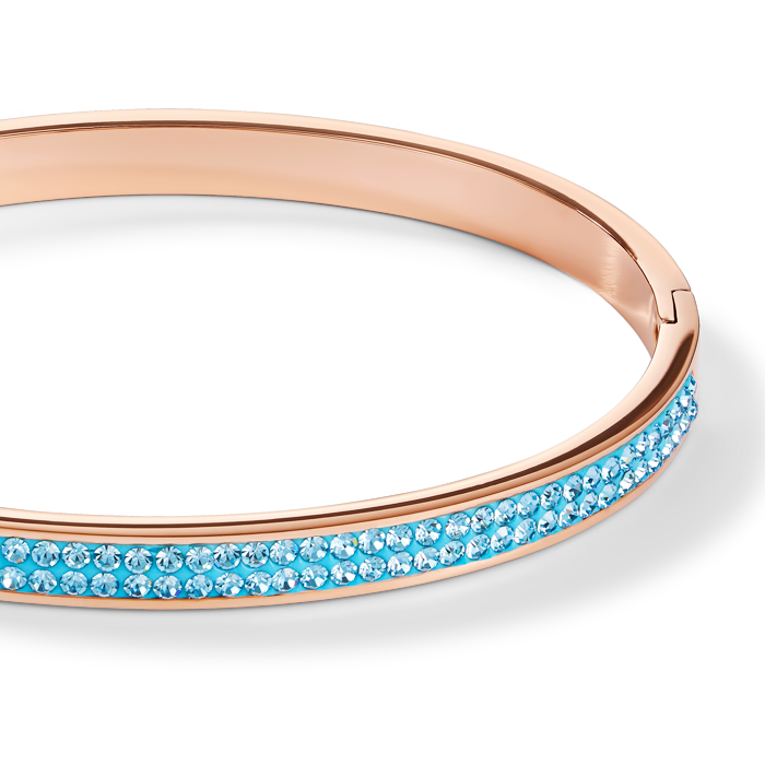 Armreif Edelstahl rosegold & Kristalle Pavé aqua Größe 17 cm