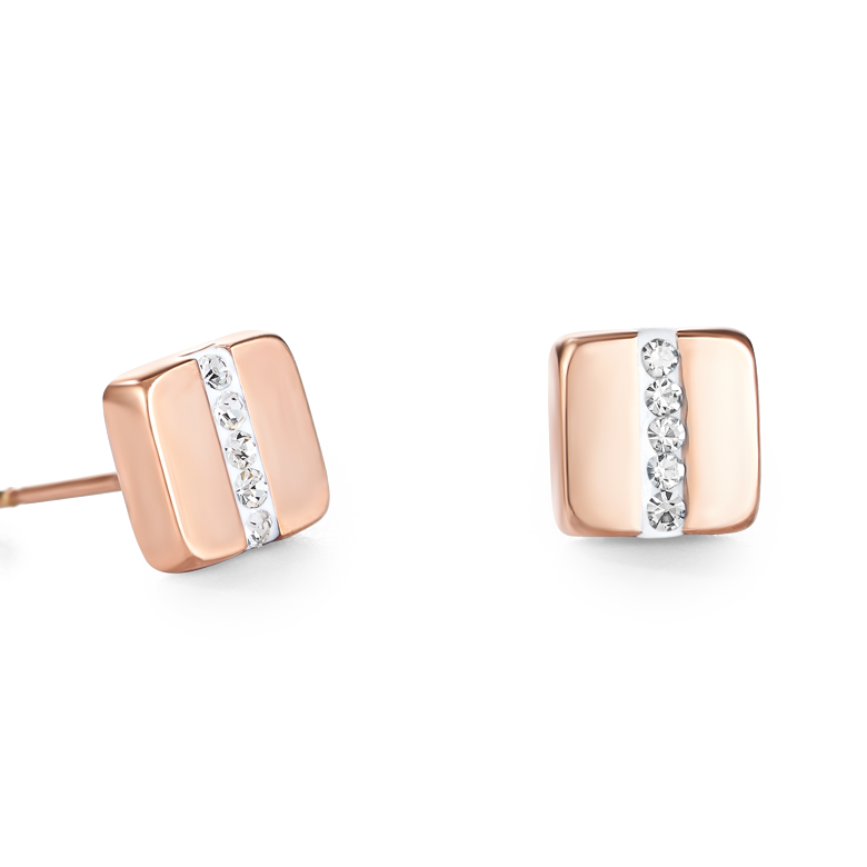 Ohrringe Edelstahl Quadrat roségold & Kristall Pavé Streifen kristall
