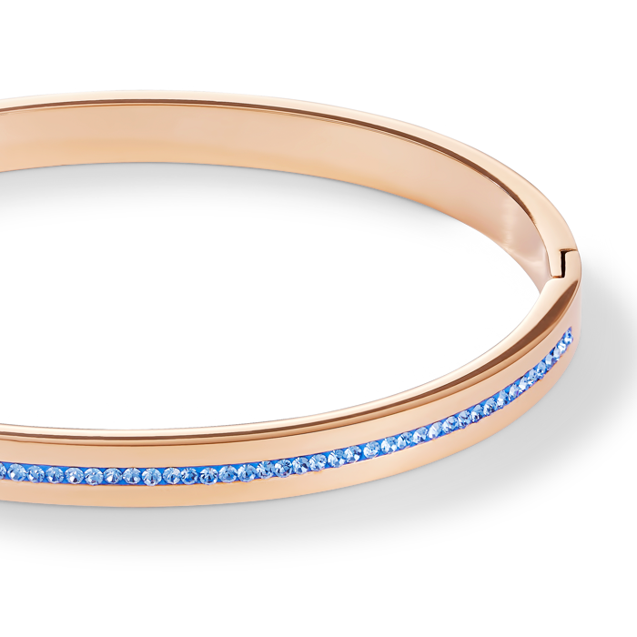 Armreif Edelstahl roségold & Kristall Pavé Streifen hellblau Größe 17 cm