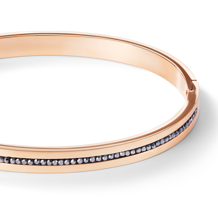 Armreif Edelstahl roségold & Kristall Pavé Streifen anthrazit Größe 17 cm