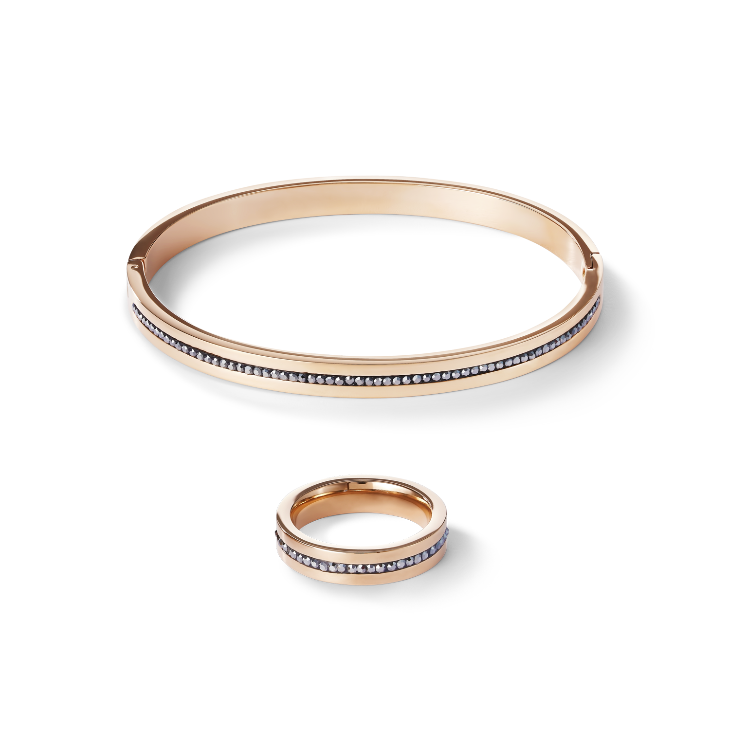 Armreif Edelstahl roségold & Kristall Pavé Streifen anthrazit Größe 17 cm