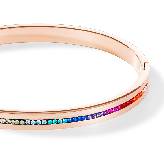 Armreif Edelstahl roségold & Kristall Pavé Streifen multicolor Größe 17 cm