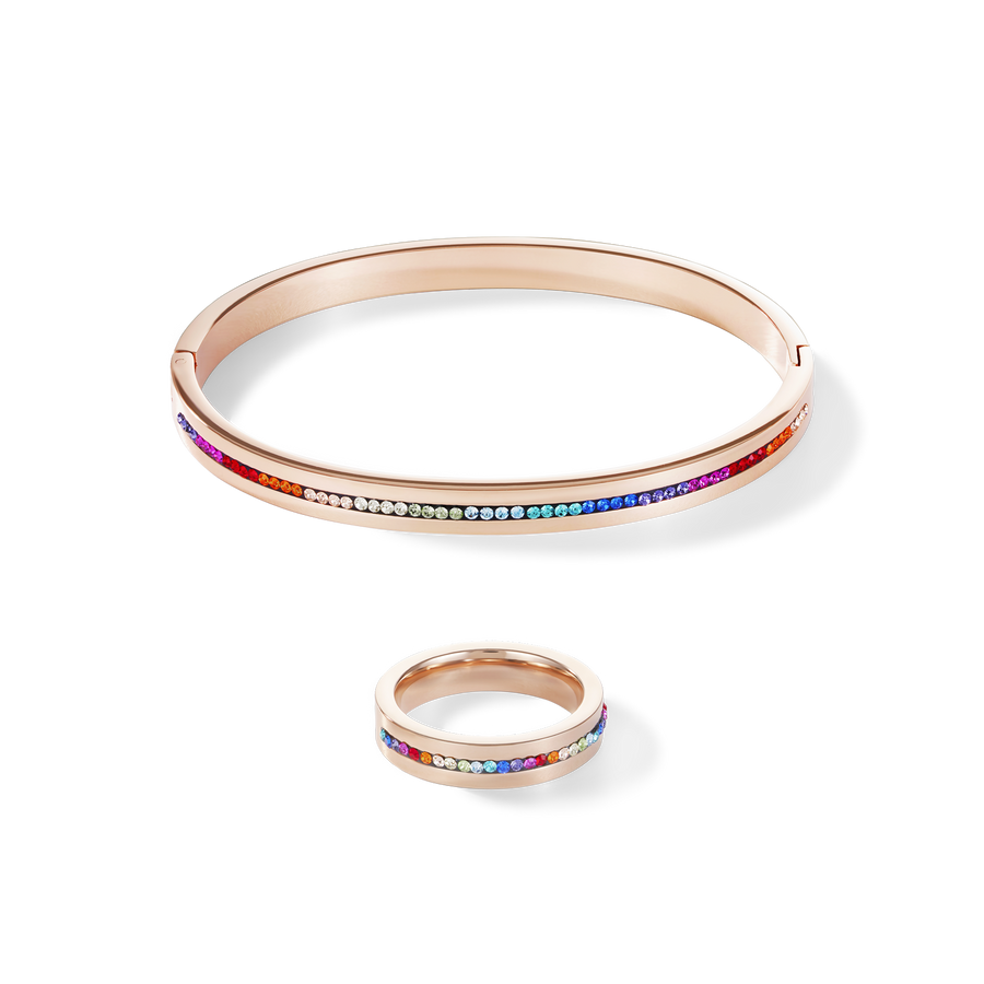 Armreif Edelstahl roségold & Kristall Pavé Streifen multicolor Größe 17 cm