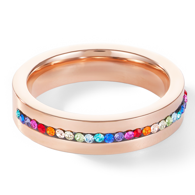 Ring Edelstahl roségold & Kristall Pavé Streifen multicolor
