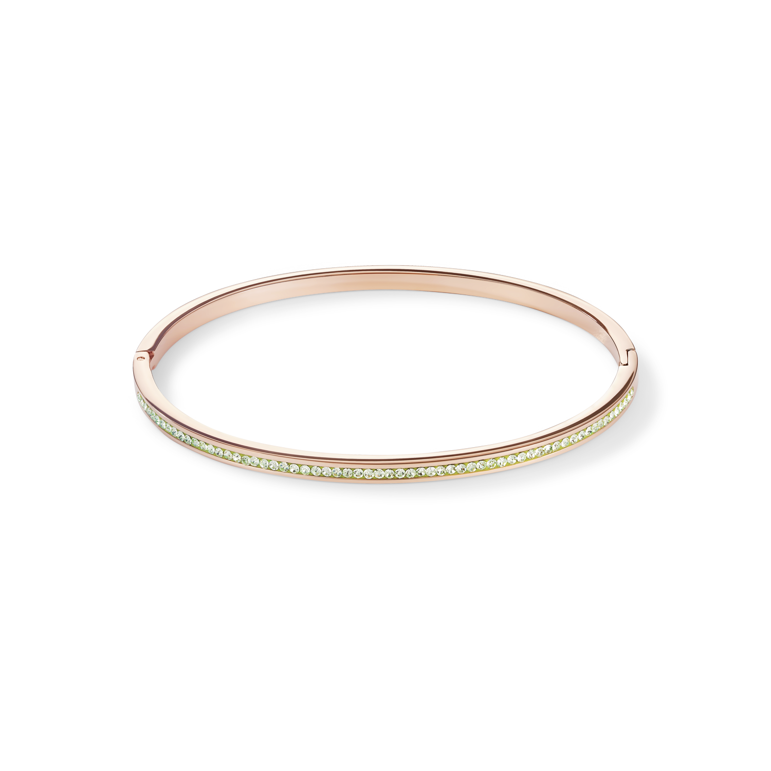 Armreif schmal Edelstahl rosegold & Kristalle Pavé hellgrün Größe 17 cm