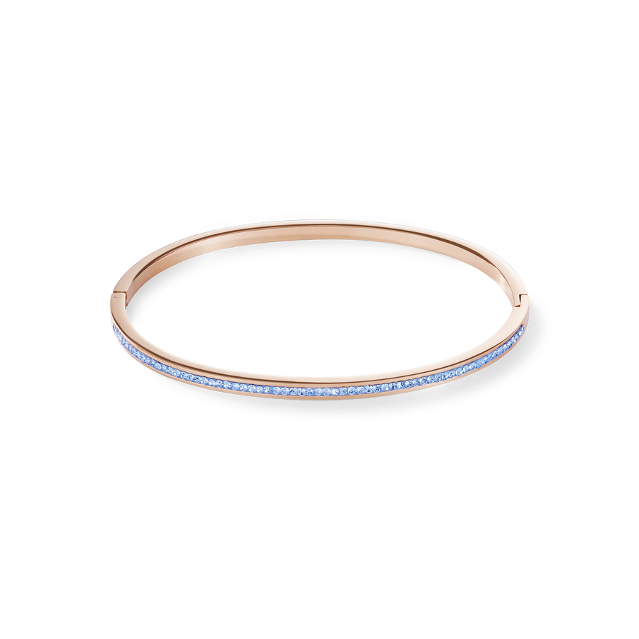 Armreif schmal Edelstahl rosegold & Kristalle Pavé hellblau Größe 17 cm