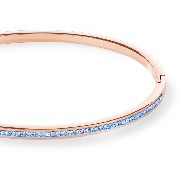 Armreif schmal Edelstahl rosegold & Kristalle Pavé hellblau Größe 17 cm