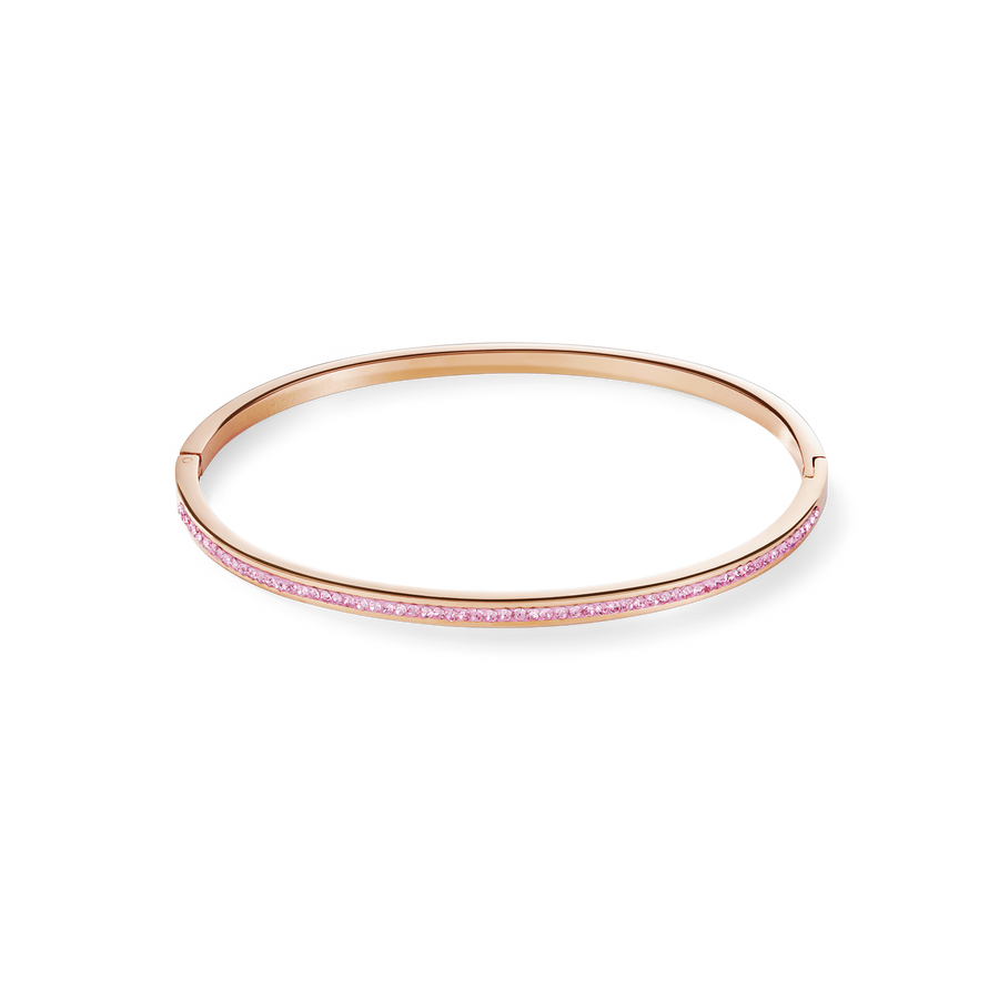 Armreif schmal Edelstahl rosegold & Kristalle Pavé hellrosa Größe 17 cm