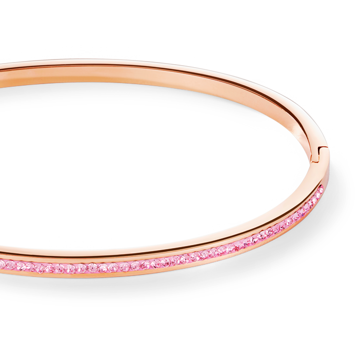 Armreif schmal Edelstahl rosegold & Kristalle Pavé hellrosa Größe 17 cm