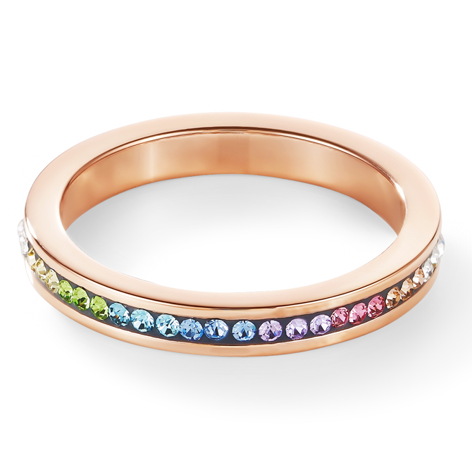 Ring schmal Edelstahl rosegold & Kristalle Pavé multicolor pastell