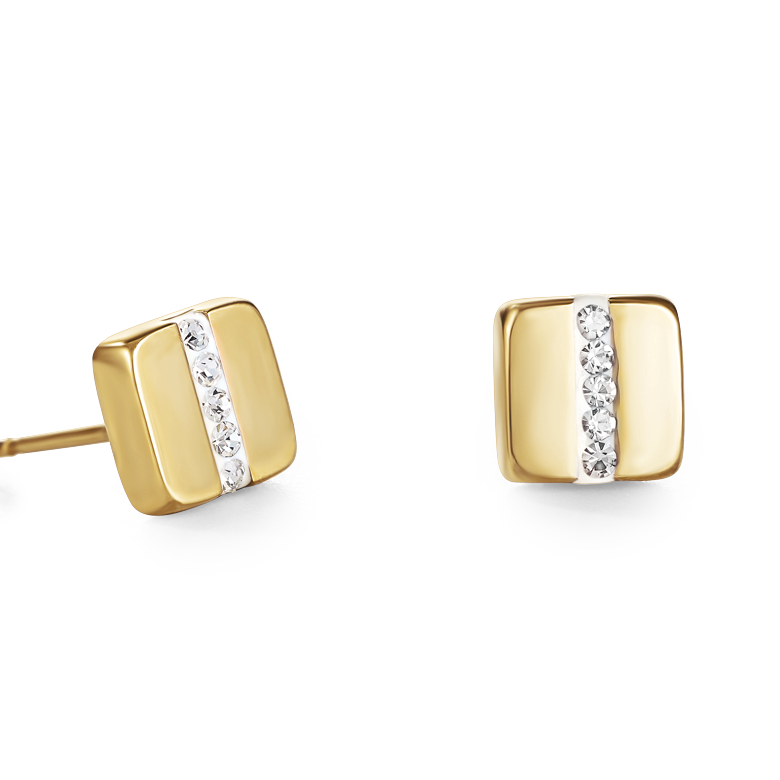 Ohrringe Edelstahl Quadrat gold & Kristall Pavé Streifen kristall