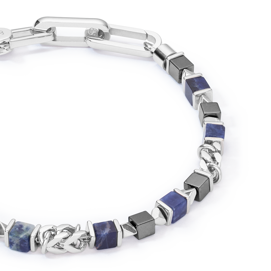 Unisex Armband cubes & chain blau
