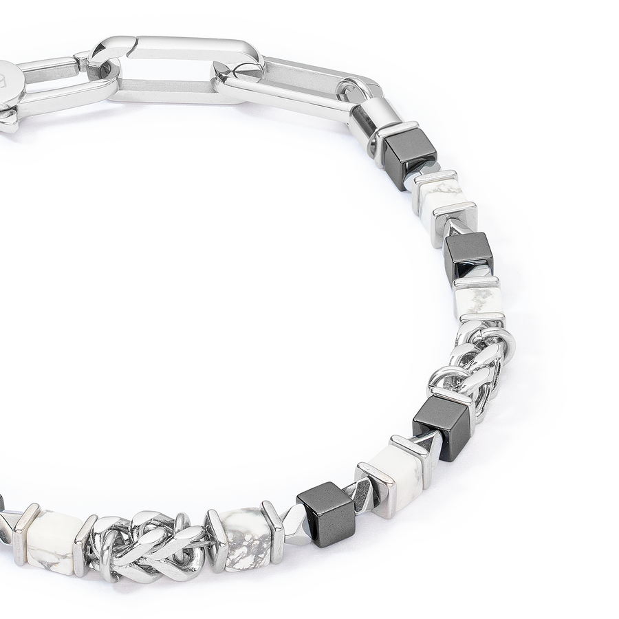 Unisex Armband cubes & chain weiß
