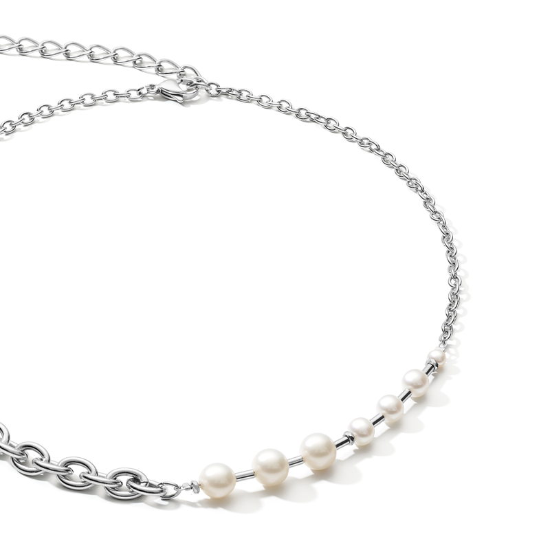 Halskette Süßwasserperlen & chunky chain 4-in-1 weiß-silber