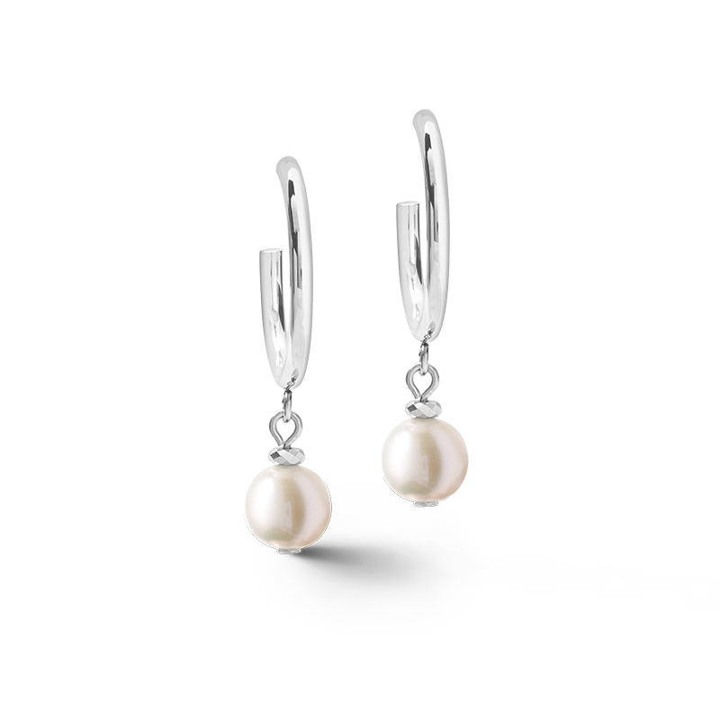 Ohrringe Creole Süßwasserperlen & chunky chain 4-in-1 weiß-silber