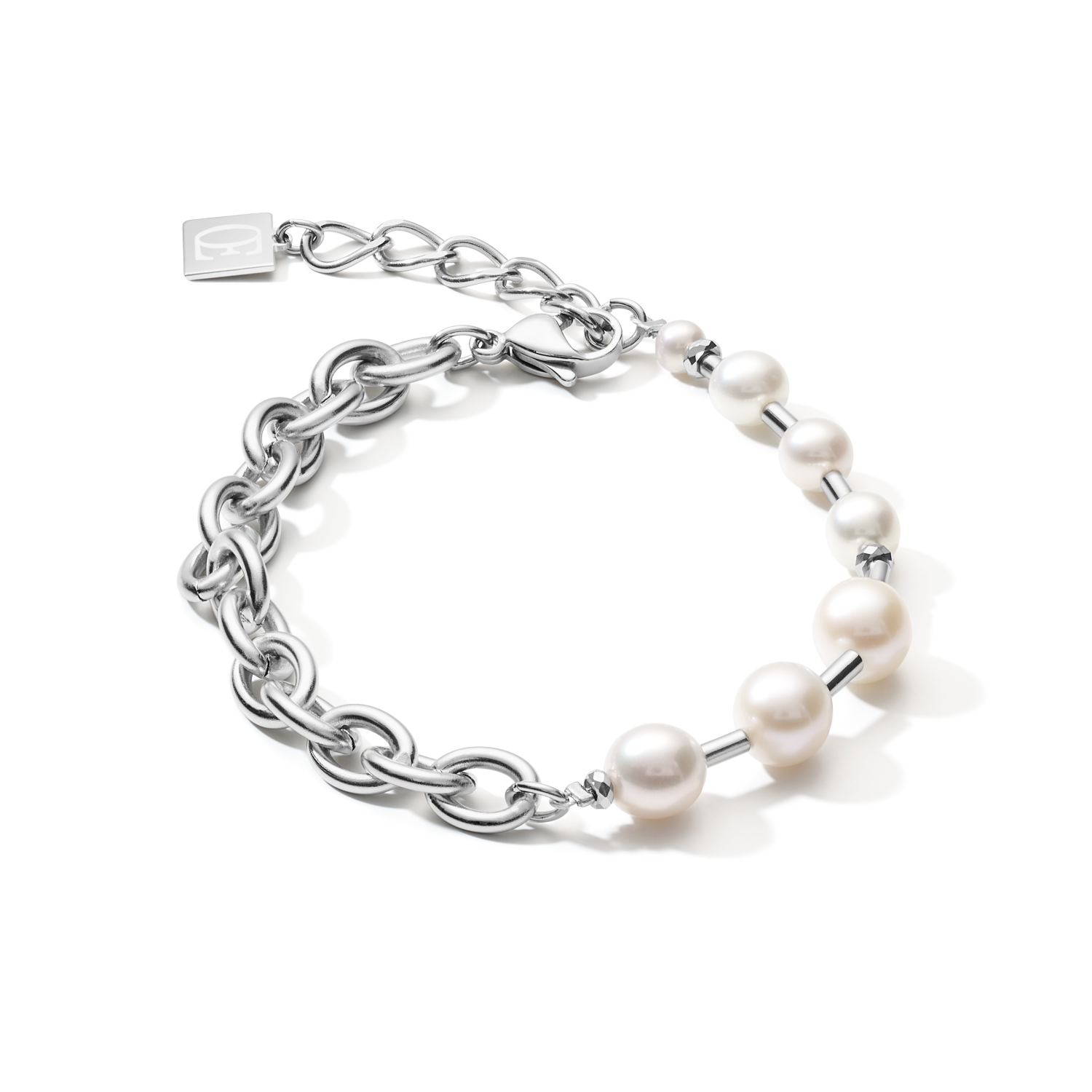 Armband Süßwasserperlen & chunky chain 4-in-1 weiß-silber