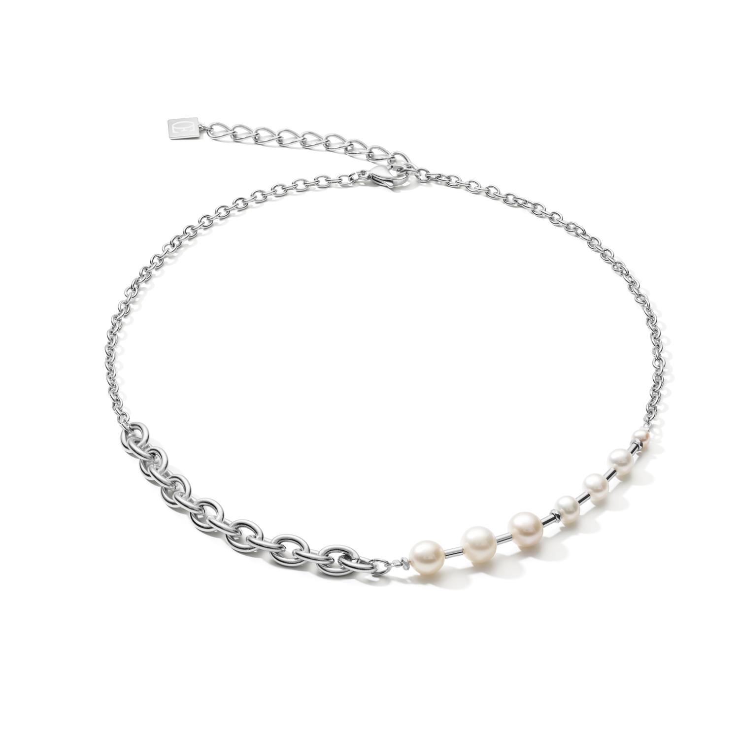 Halskette classic & modern Süßwasserperlen & Edelstahlkette weiß-silber