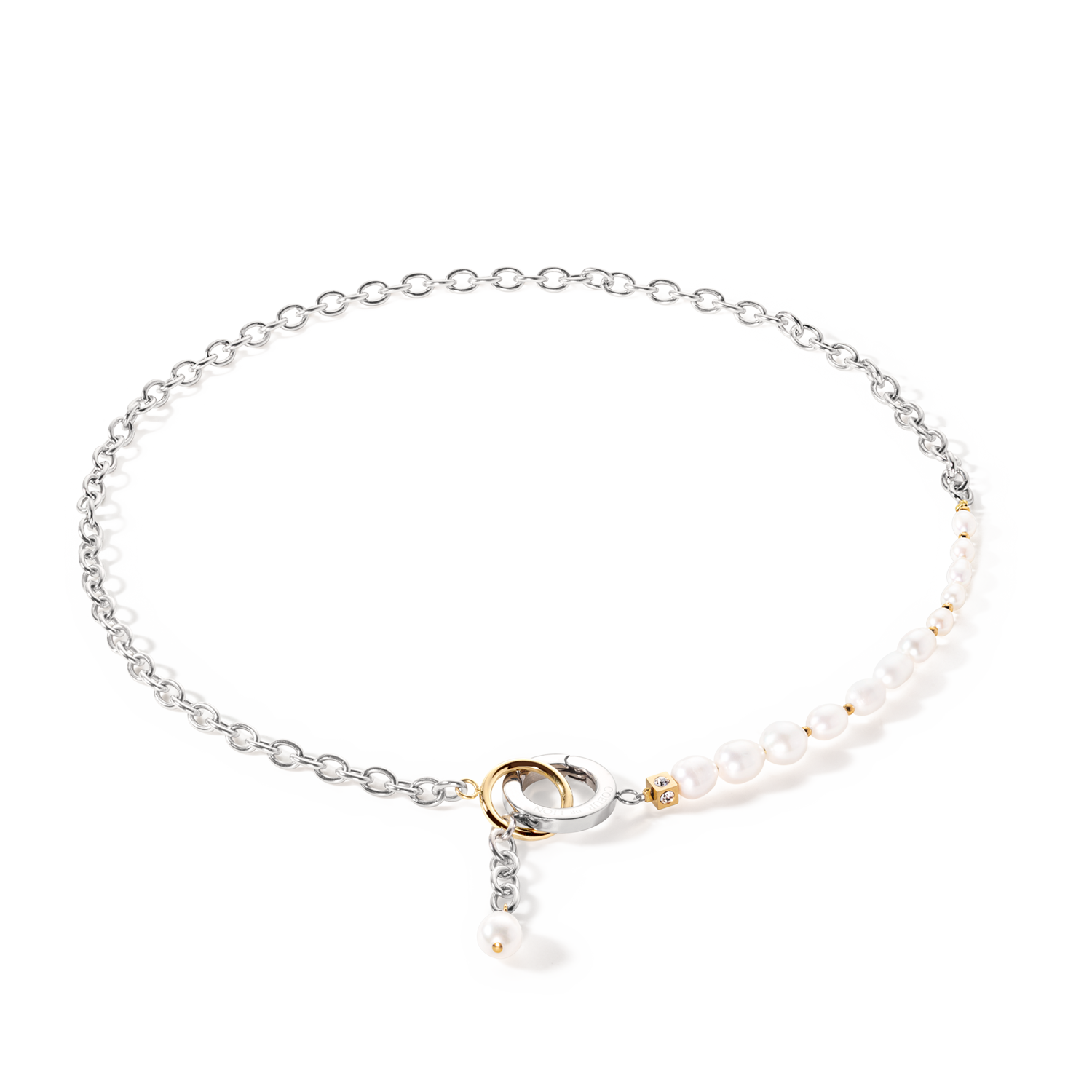 Halskette Y & ovale Süßwasserperlen mit O-Ring bicolor