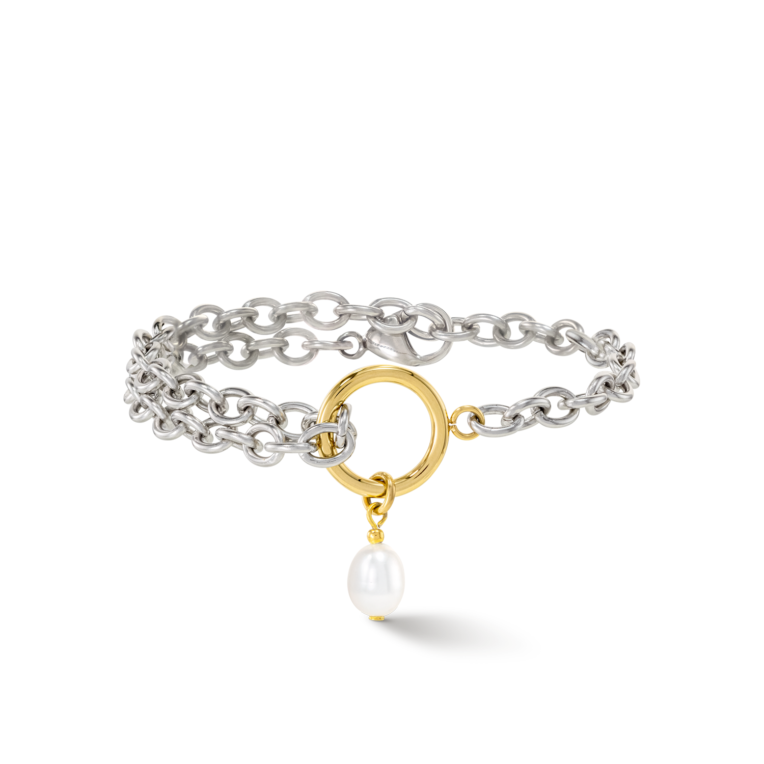 Armband Y & ovale Süßwasserperlen mit O-Ring bicolor