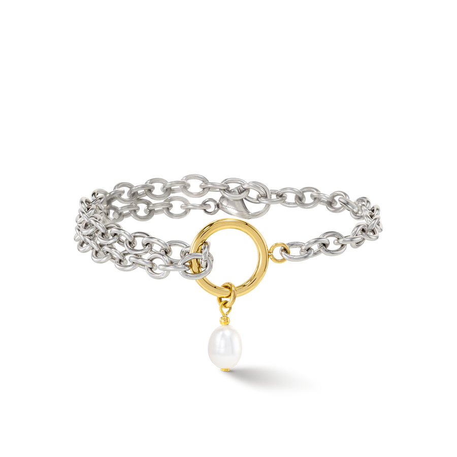 Armband Y & ovale Süßwasserperlen mit O-Ring bicolor