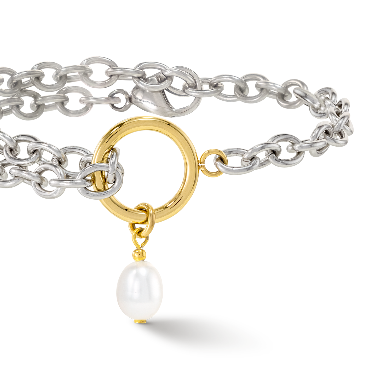 Armband Y & ovale Süßwasserperlen mit O-Ring bicolor