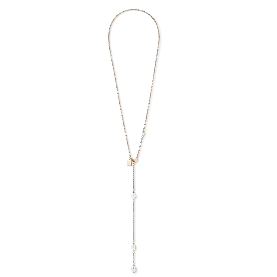 Halskette Y Kette & ovale Süßwasserperlen gold weiß