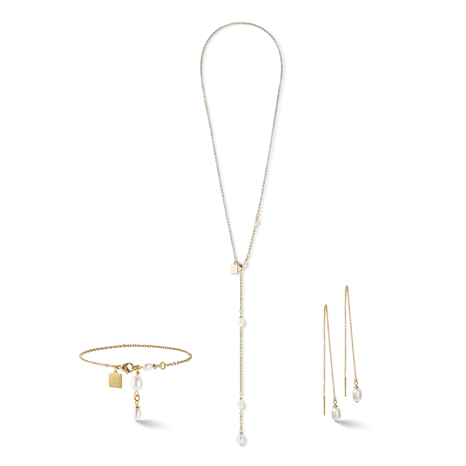 Halskette Y Kette & ovale Süßwasserperlen gold weiß