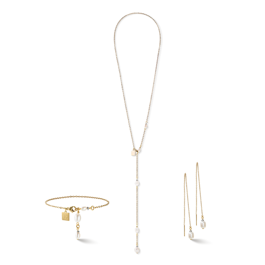 Halskette Y Kette & ovale Süßwasserperlen gold weiß