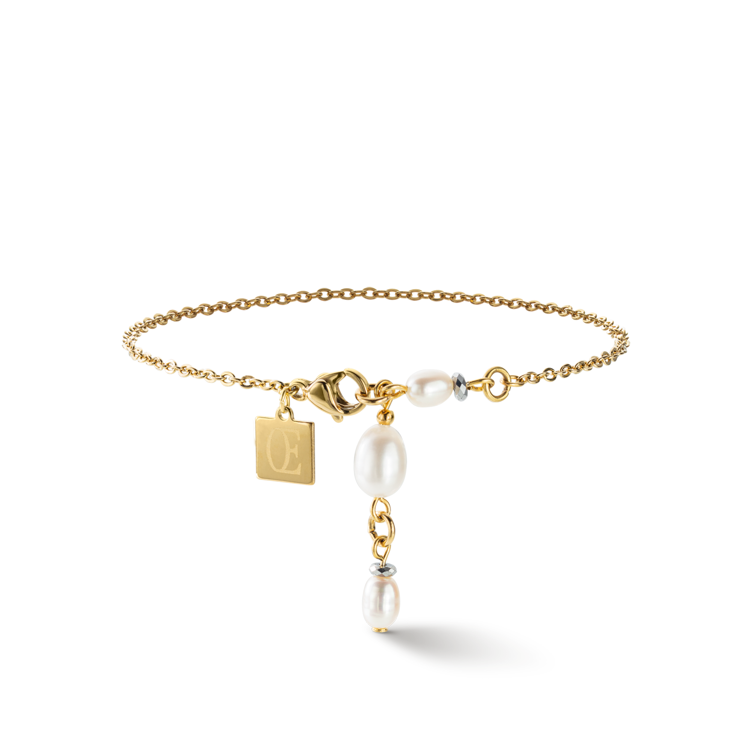Armband Y Kette & ovale Süßwasserperlen gold weiß