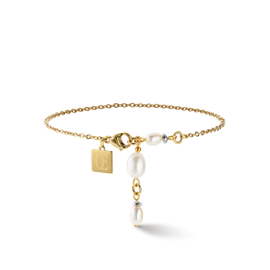 Armband Y Kette & ovale Süßwasserperlen gold weiß