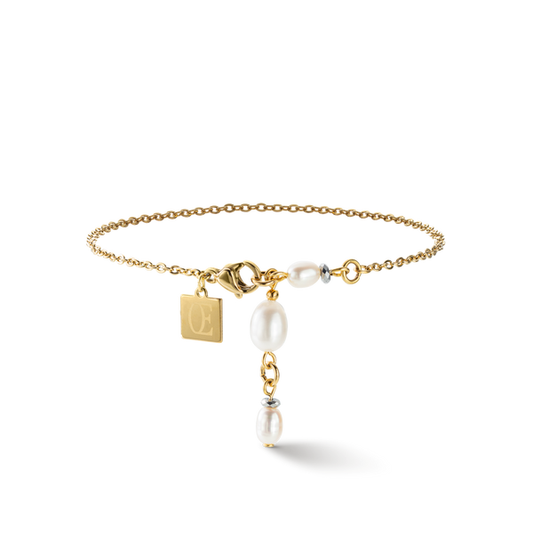 Armband Y Kette & ovale Süßwasserperlen gold weiß – COEUR DE LION