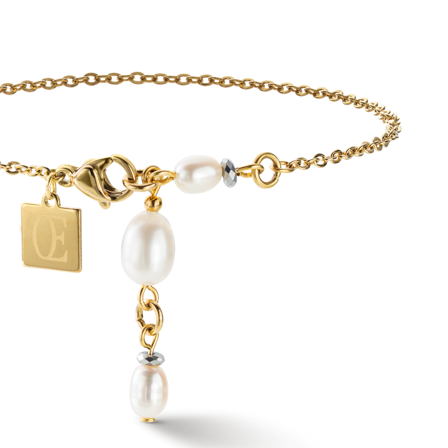 Armband Y Kette & ovale Süßwasserperlen gold weiß