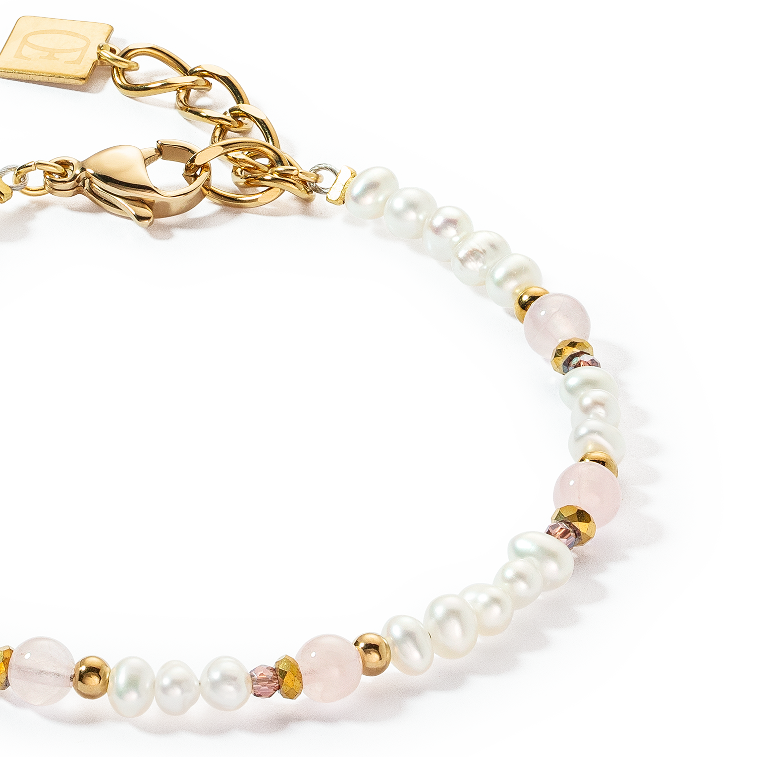 Armband Romantic Süßwasserperlen & Rosenquarz gold