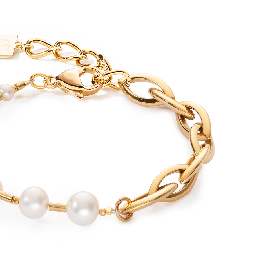 Armband Süßwasserperlen & Chunky Chain Navette Multiwear weiß-gold