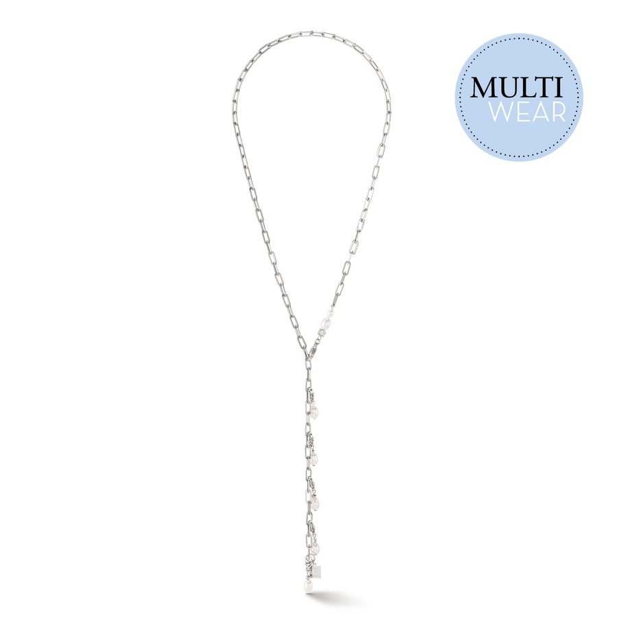 Halskette Modern Chain & Süßwasserperlen Charms silber