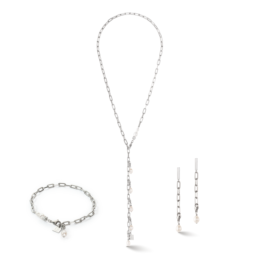 Halskette Modern Chain & Süßwasserperlen Charms silber