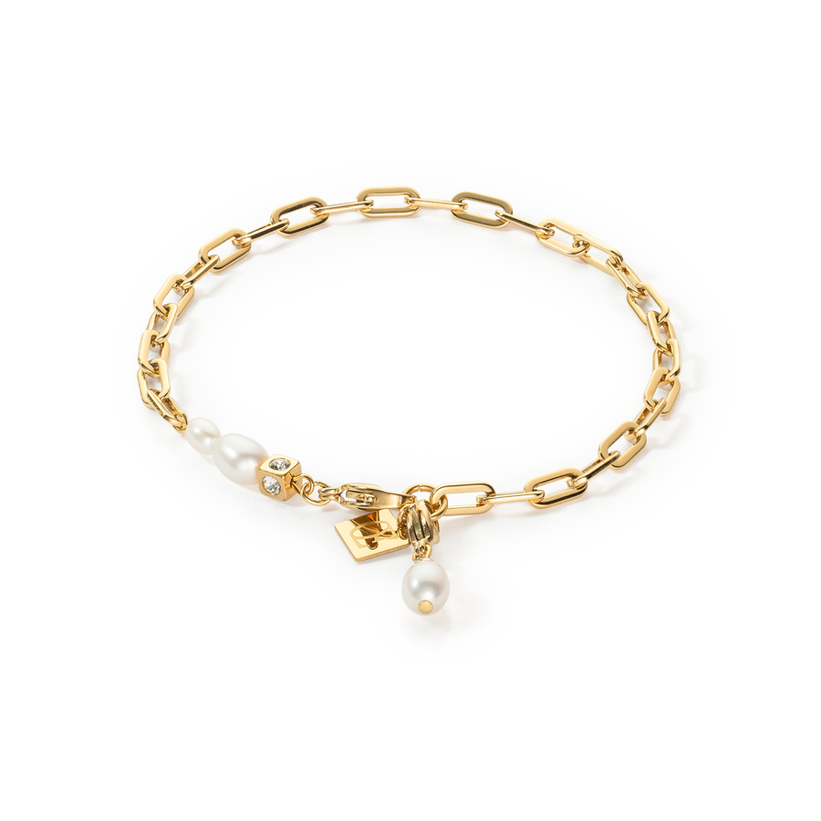 Armband Modern Chain & Süßwasserperlen Charms gold
