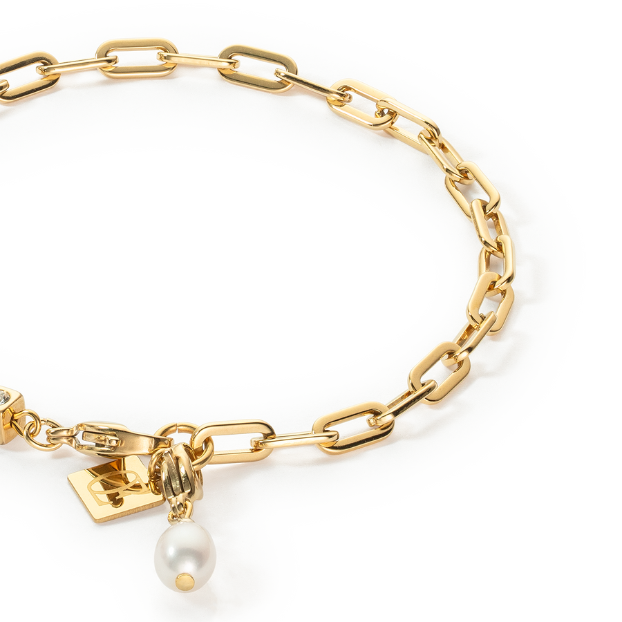 Armband Modern Chain & Süßwasserperlen Charms gold
