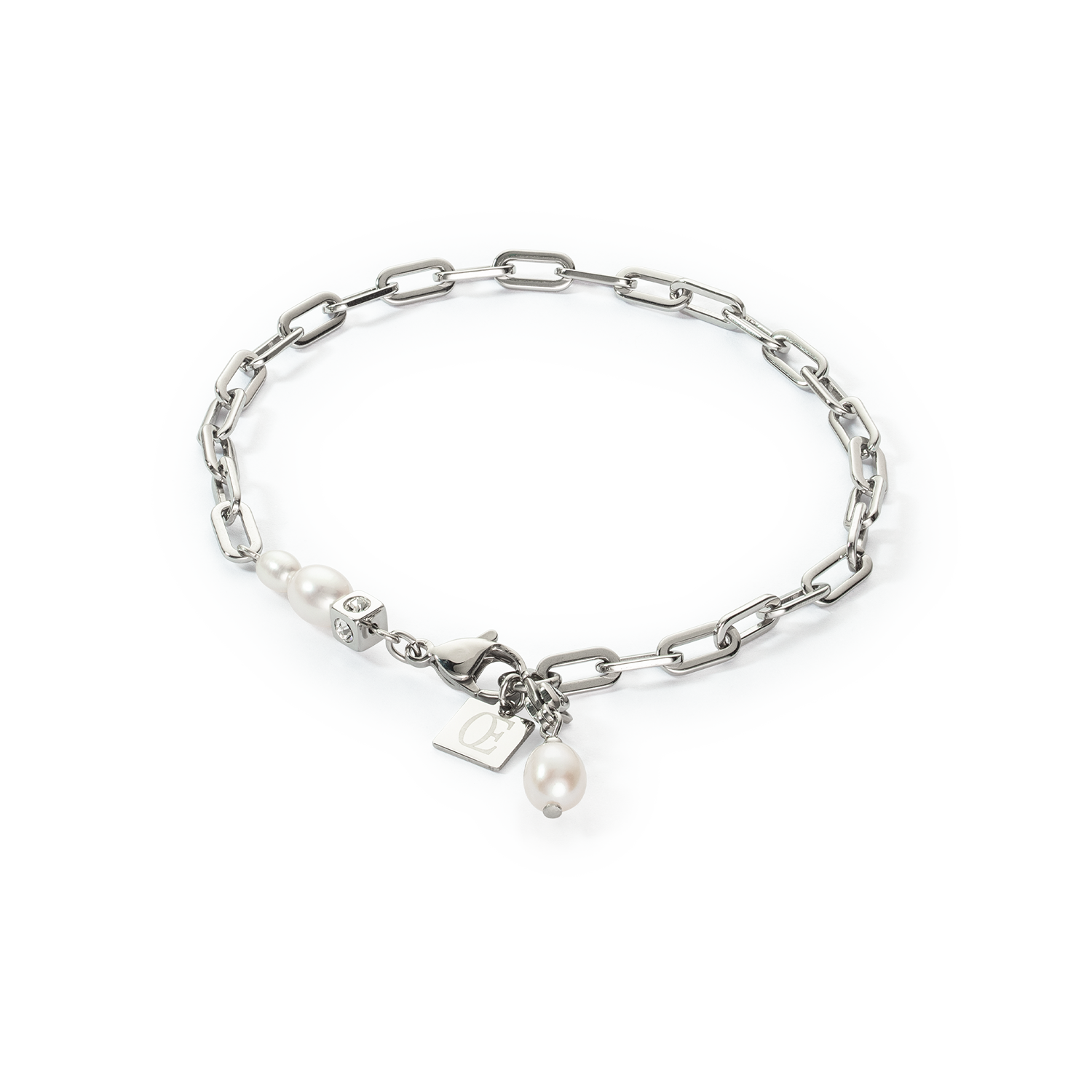 Armband Modern Chain & Süßwasserperlen Charms silber