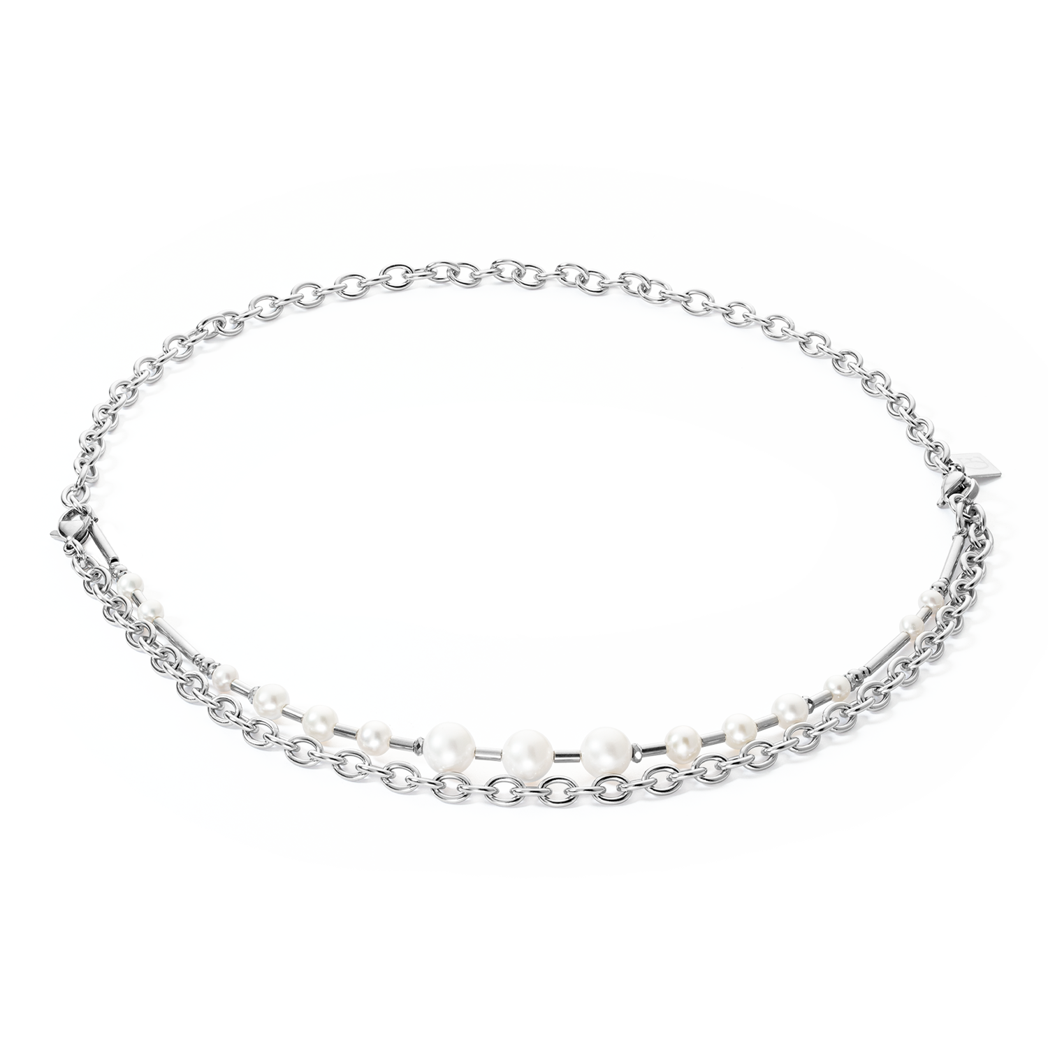 Halskette Süßwasserperlen & chain Multiwear silber