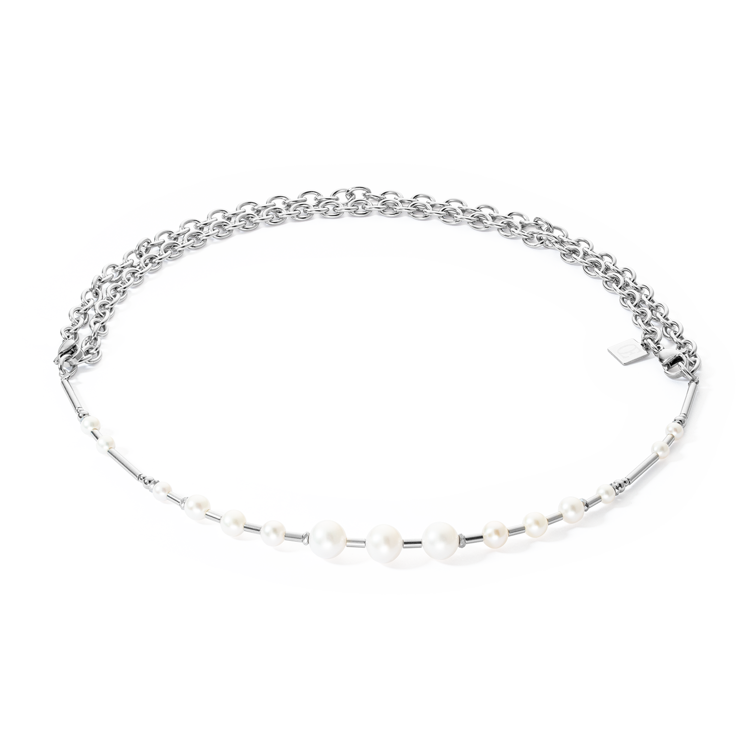 Halskette Süßwasserperlen & chain Multiwear silber