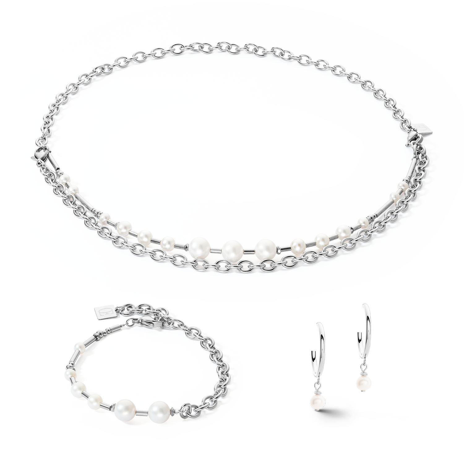 Armband Süßwasserperlen & chain Multiwear silber