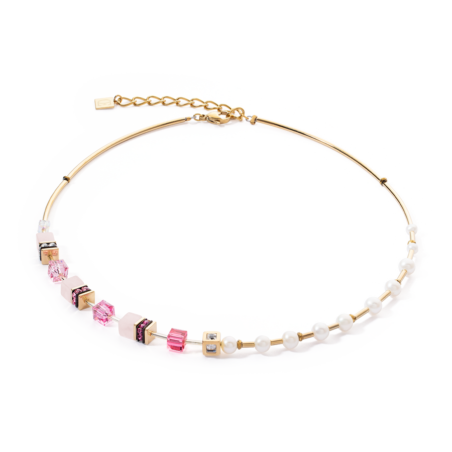 Halskette GeoCUBE® Fusion Precious Pearl Mix Gold-Pink