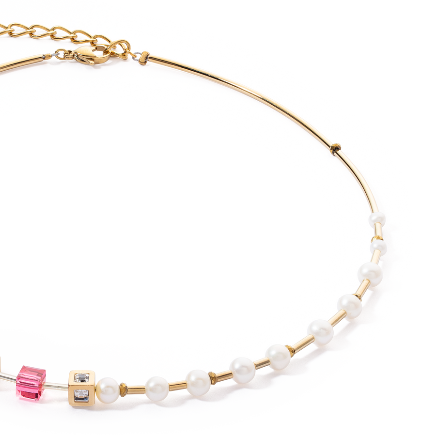 Halskette GeoCUBE® Fusion Precious Pearl Mix Gold-Pink