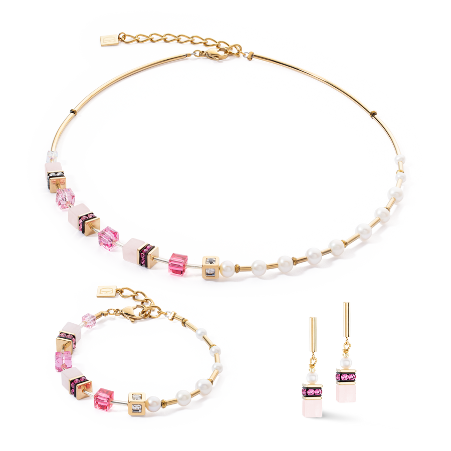 Halskette GeoCUBE® Fusion Precious Pearl Mix Gold-Pink