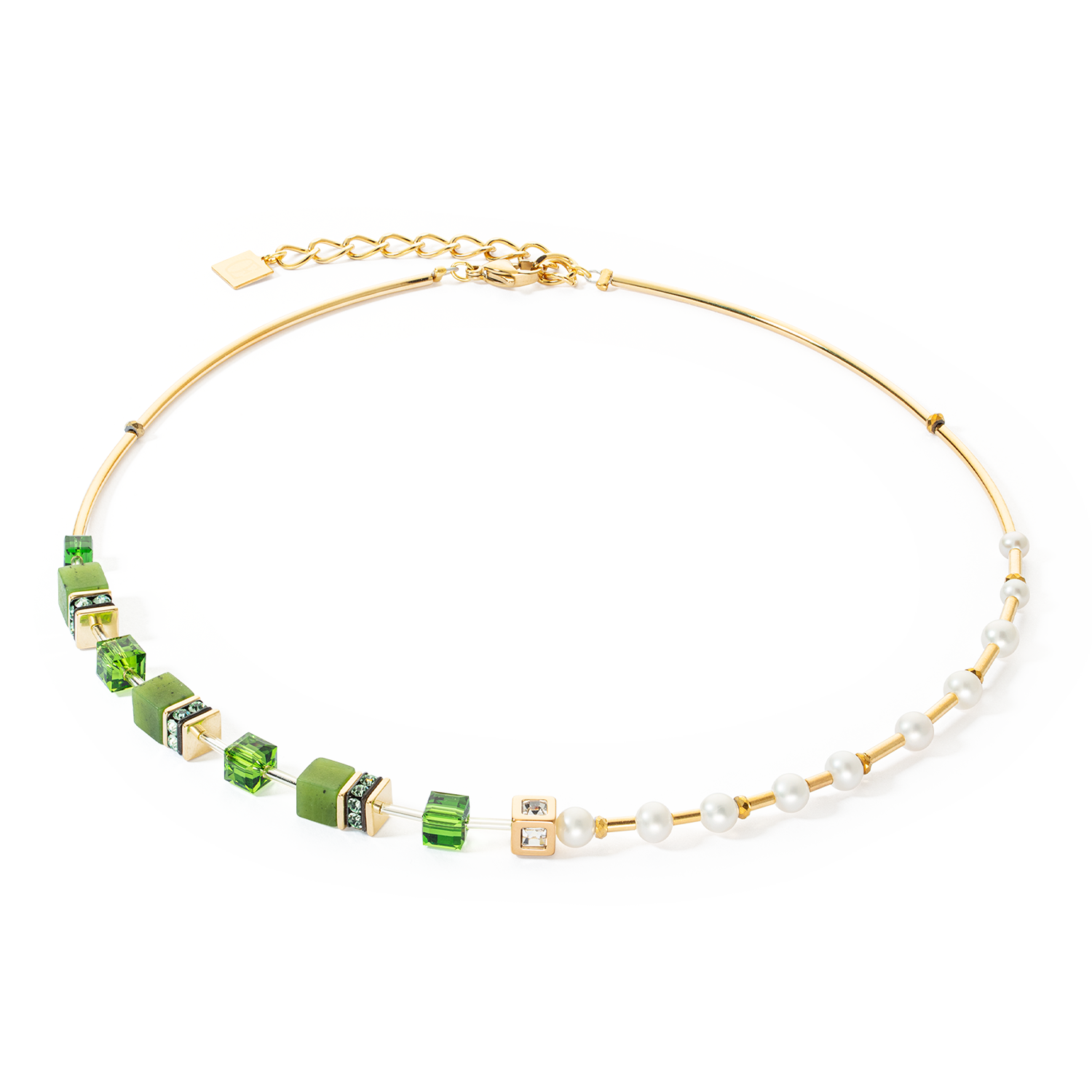 Halskette GeoCUBE® Fusion Precious Pearl Mix gold-grün