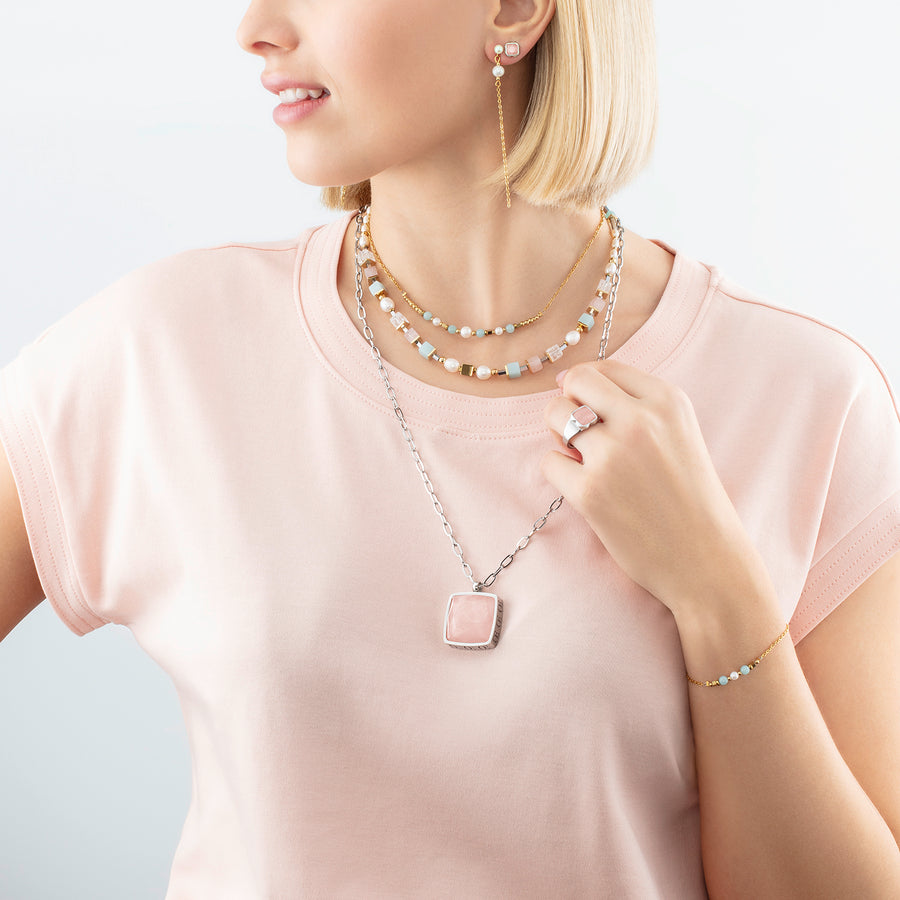 Halskette Classic Romantic Cubes & Pearls Bicolor